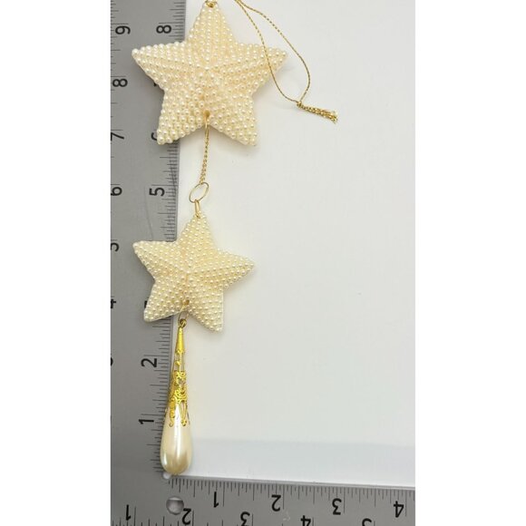Vintage Faux Pearl Beaded Star Christmas Tree Ornament Dangle with Gold Accents - Picture 3 of 7